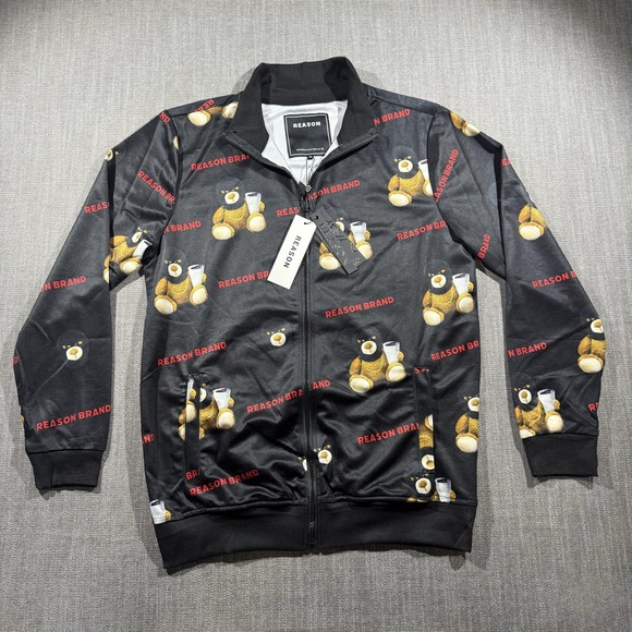 Reason Other - Reason Brand Jacket Mens Medium Black Bear Print Track Full Zip Streetwear